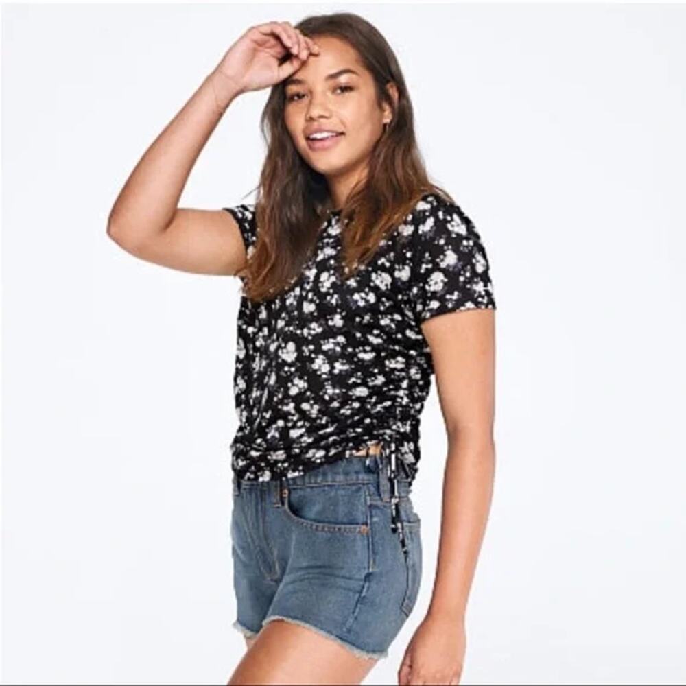 PINK Victoria's Secret Black White Floral Cinched T-Shirt Women's Size XS